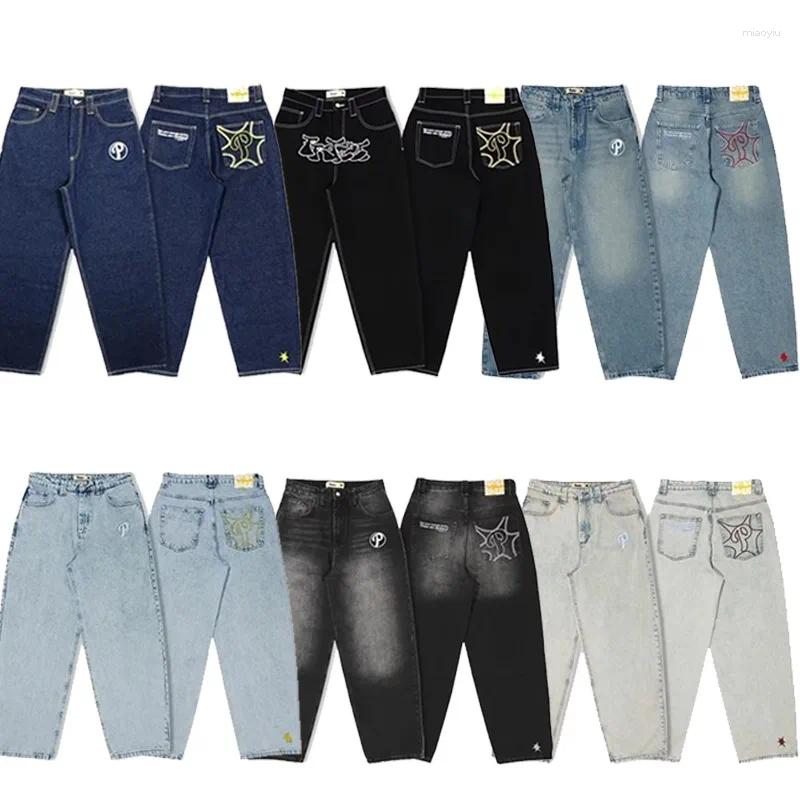 Mens Y2K Baggy Jeans Vintage Embroidered Pattern High Quality Hip Hop Gothic Streetwear Harajuku Women Casual Wide Leg Pants Men
