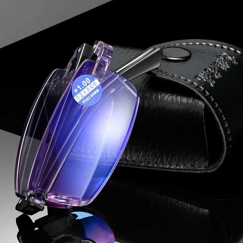 Portable Foldable Reading Glasses Unisex UltraLight Clear Anti Blue Light Presbyopic Glasses Rimless Square with caseXJ240907