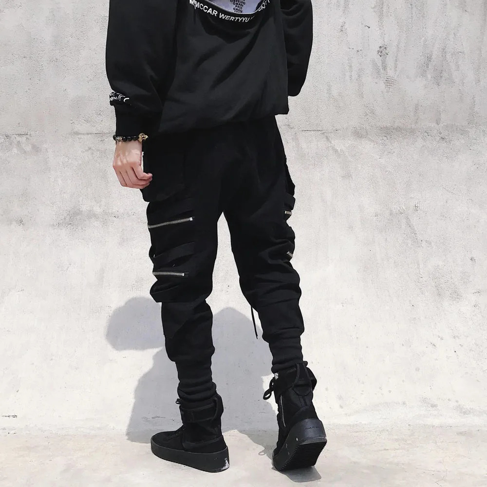 Cargo Pants Hip Hop Joggers Men Loose Harem Multipocket Ribbon Mens Trousers Casual Streetwear Sport for 240910