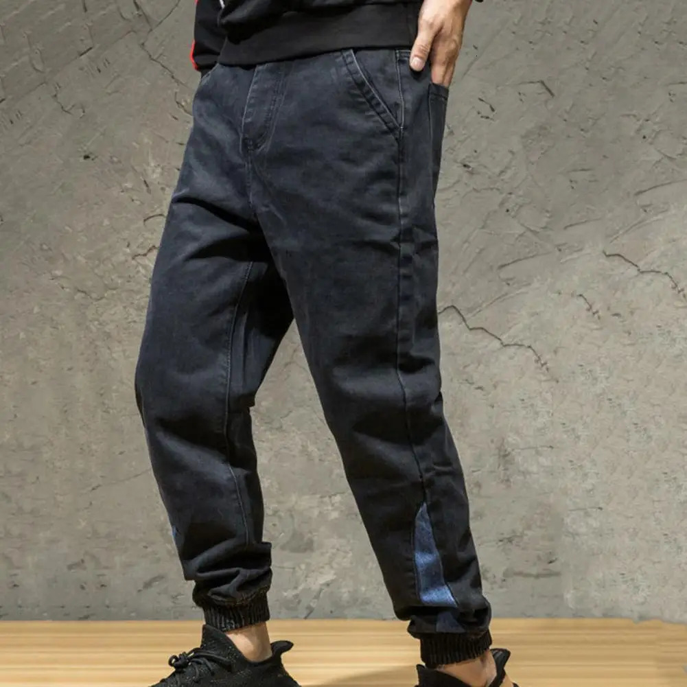 Loose jeans mens solid color brushed waist harem pants Trouser pantalones hombre 240925