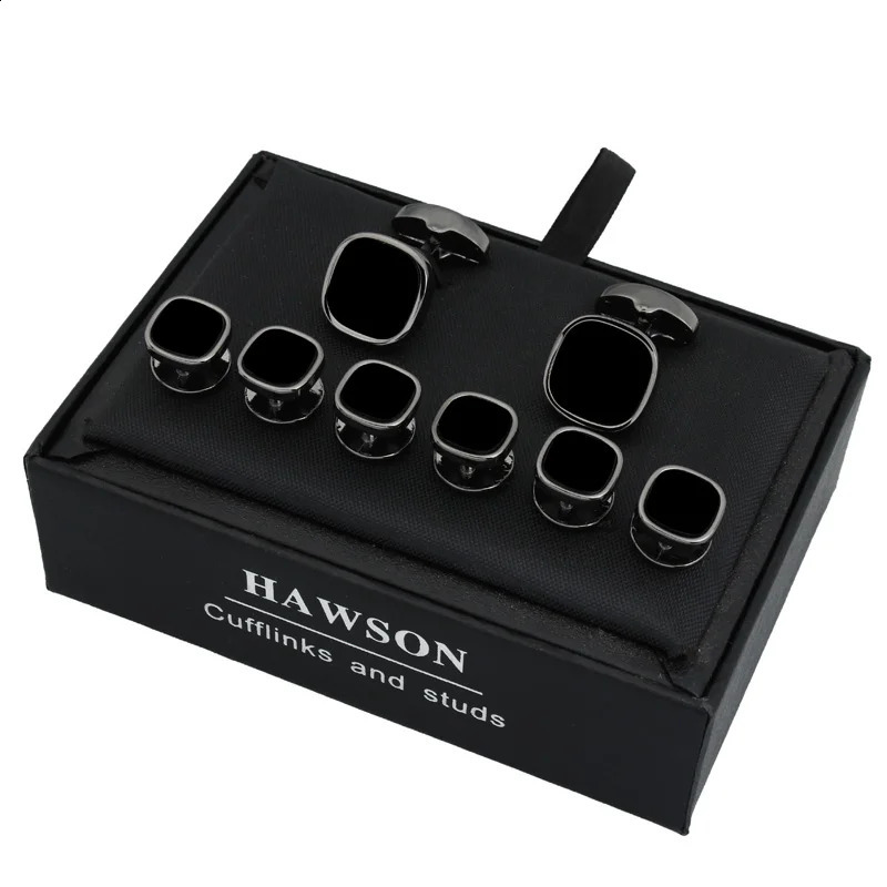 HAWSON Cufflinks and Studs for MenFashion Black Stone Cufflinks and tuxedo shirt Studs Set-Party for men Accessories Gift 240921