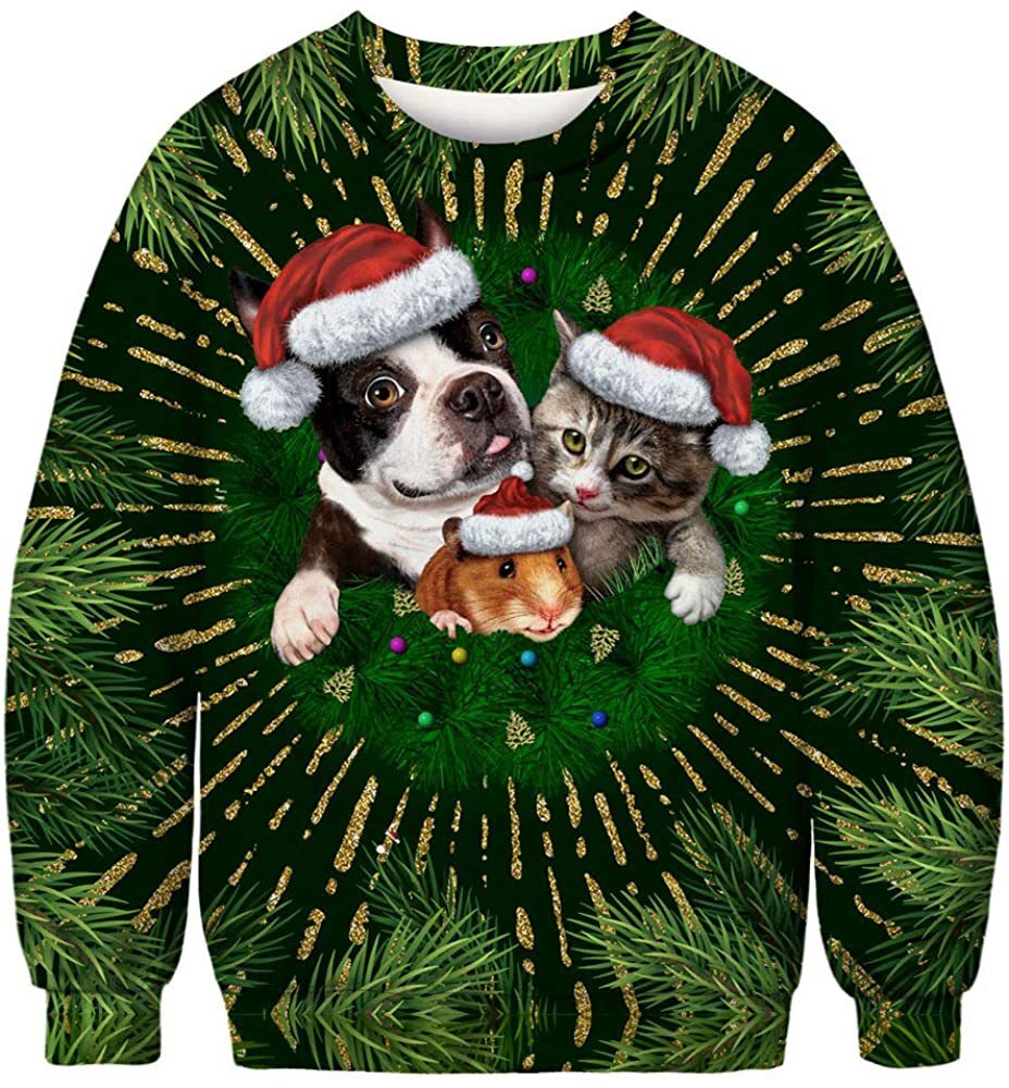 Halloween Animal Cat Meow Star 3D Digital Full Color Printed Men's Long Sleeve Pullover Sweater