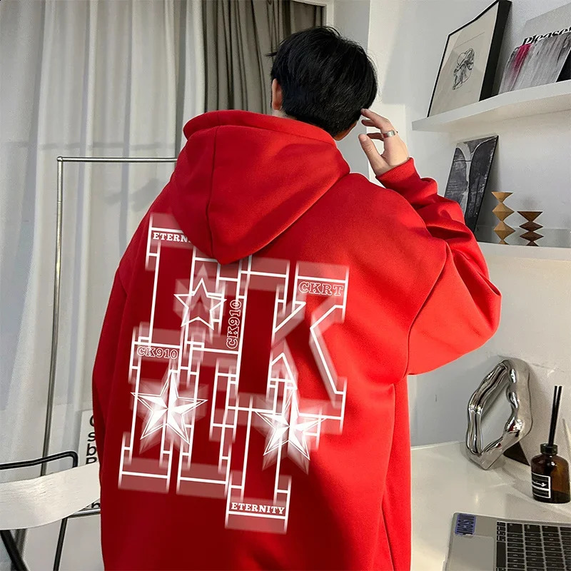 Autumn Wool Mens Super Large Hoodie Hip Hop Letter Printed Hoodie Sportswear Y2K Street Clothing Zipper Hoodie 240927