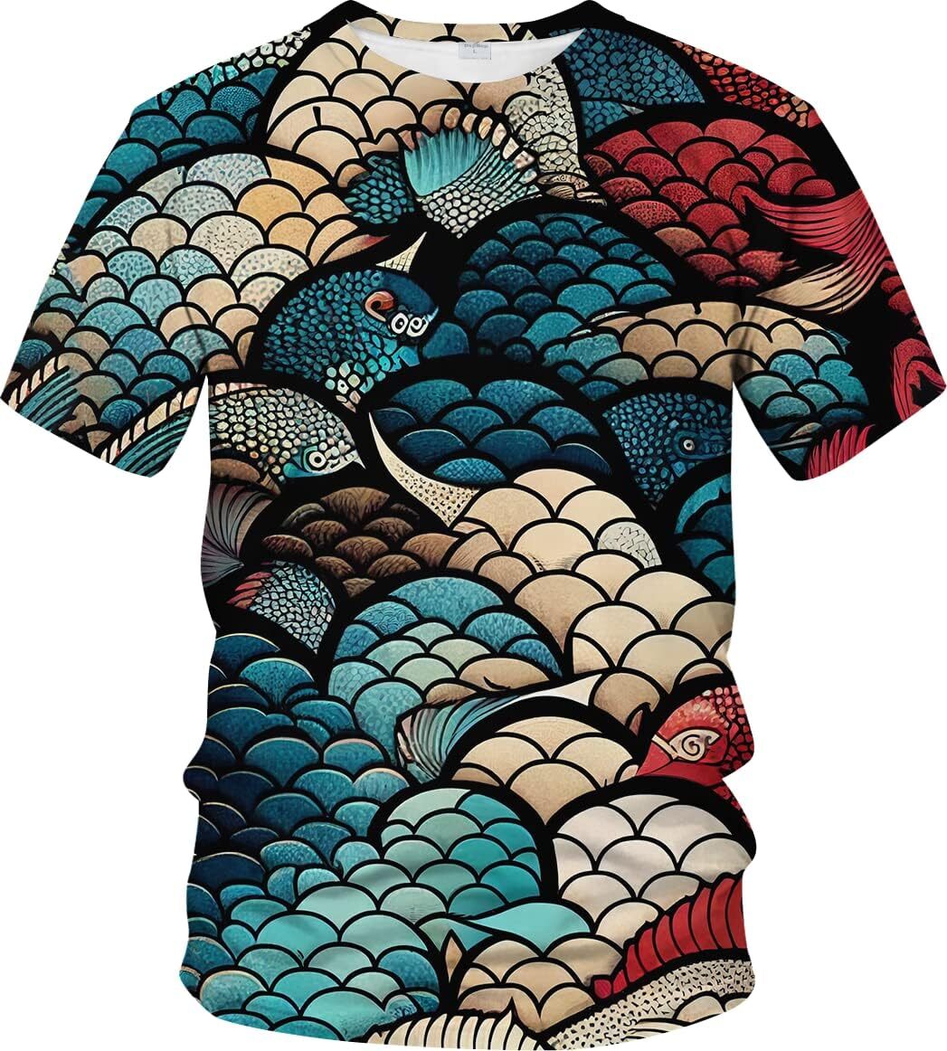 2025S Fashion Designer Men s T shirt Gorgeous Magic Men s Flying Sleeve T shirt Splashed Ink Color Fish Scale Pattern T shirt Casual Top Summer Short 