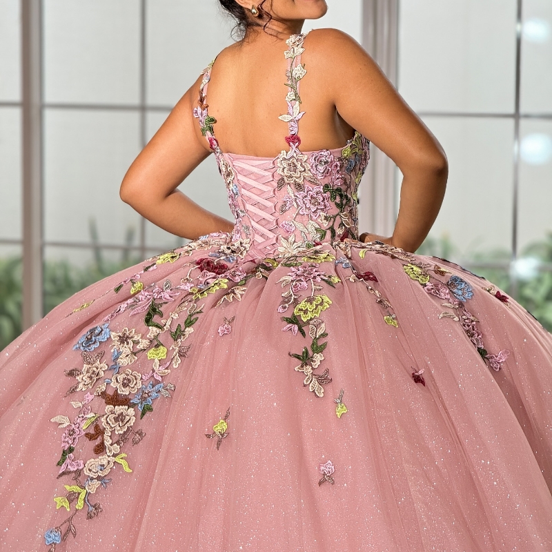 Pink Shiny Quinceanera Dresses Lace Appliques Tull Spaghetti Strap Ball Gown Party Birthday Sweet 16 Years Old Vestidos De 15 Anos