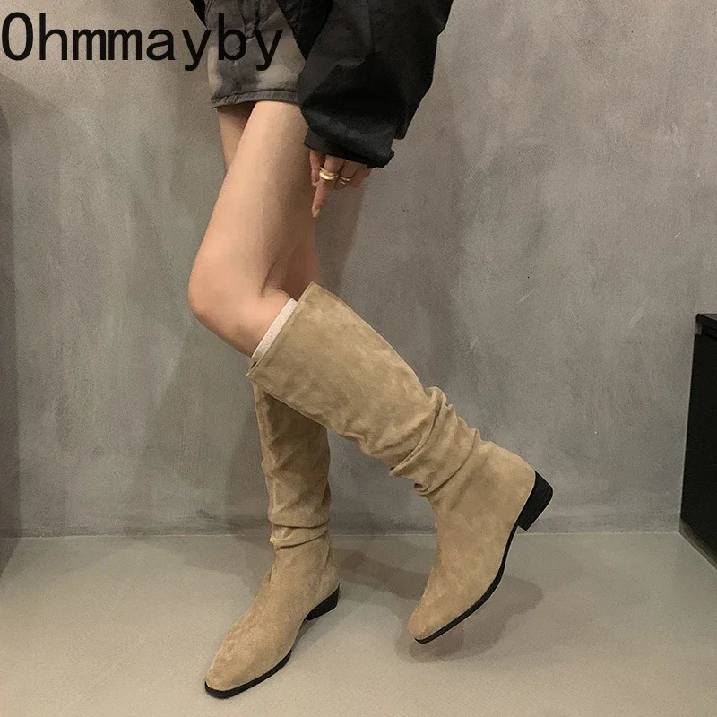 Vintage Women Knee High Boots Fashion Soft Leather Shoes Autumn Winter Thick Heel Ladies Knight Long Booties 241101