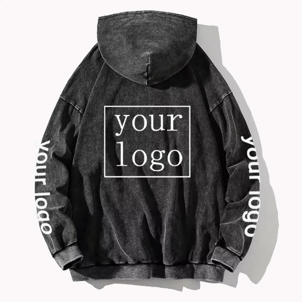 Your own /customized printing of pictures for mens DIY hoodies vintage washed cotton sweaters casual loose Y2K clothing 240927