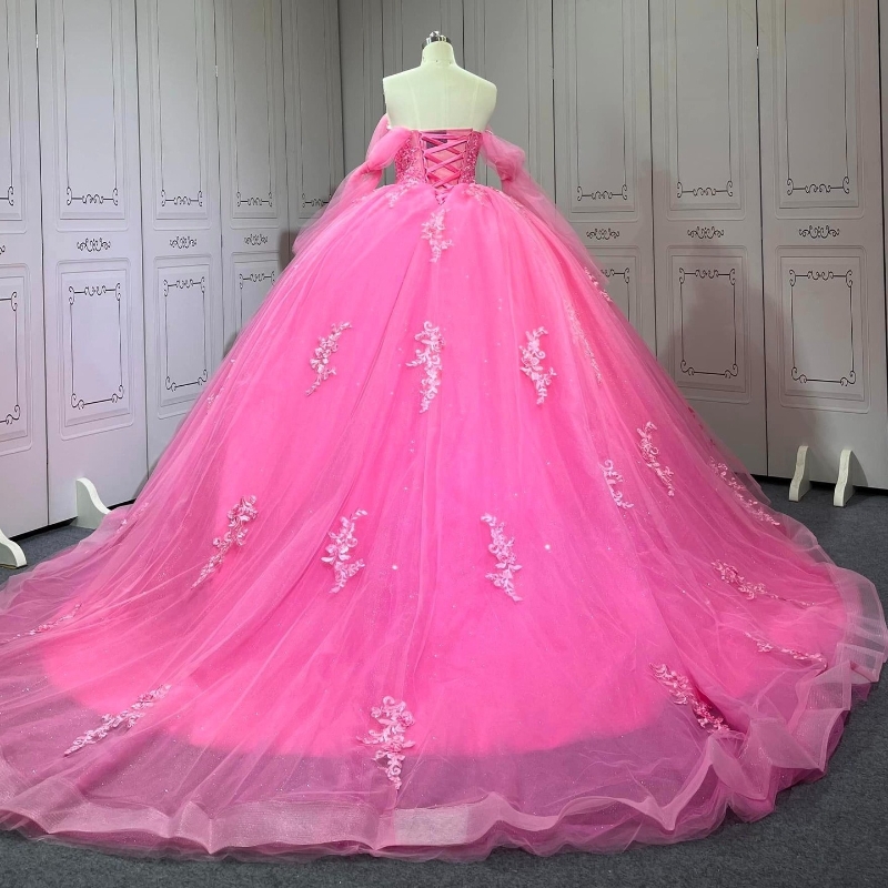 Rose Red Ball Gown Quinceanera Dresses Princess Applique Beads Tull Birthday Prom Party Vestidos De Fiesta Sweet 16 Dress