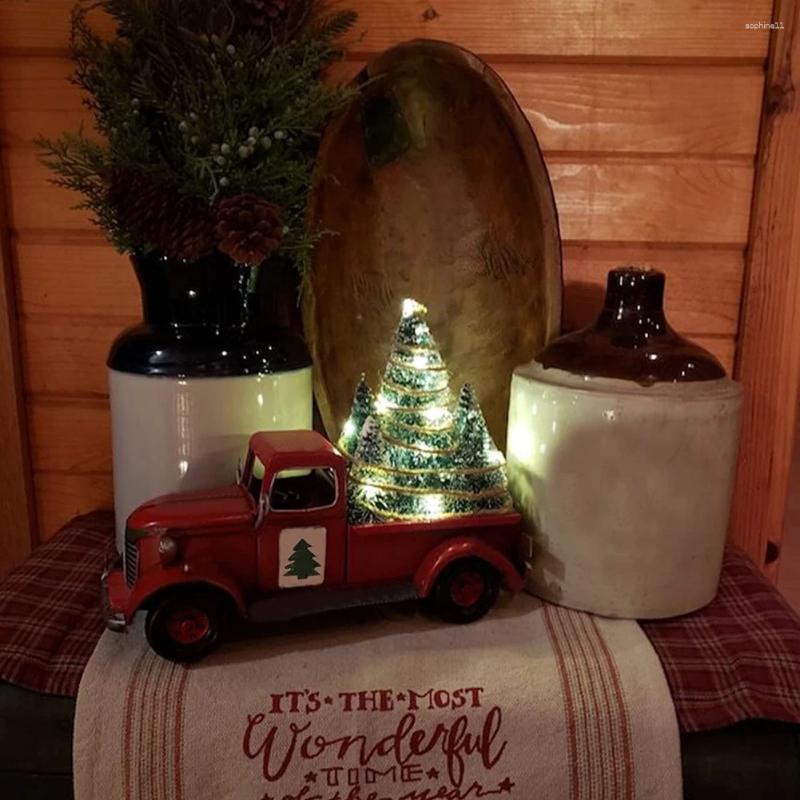 Christmas Decorations Vintage Red Truck Decorative Ornaments With Mini Tree Retro Farmhouse Crafts For Holiday