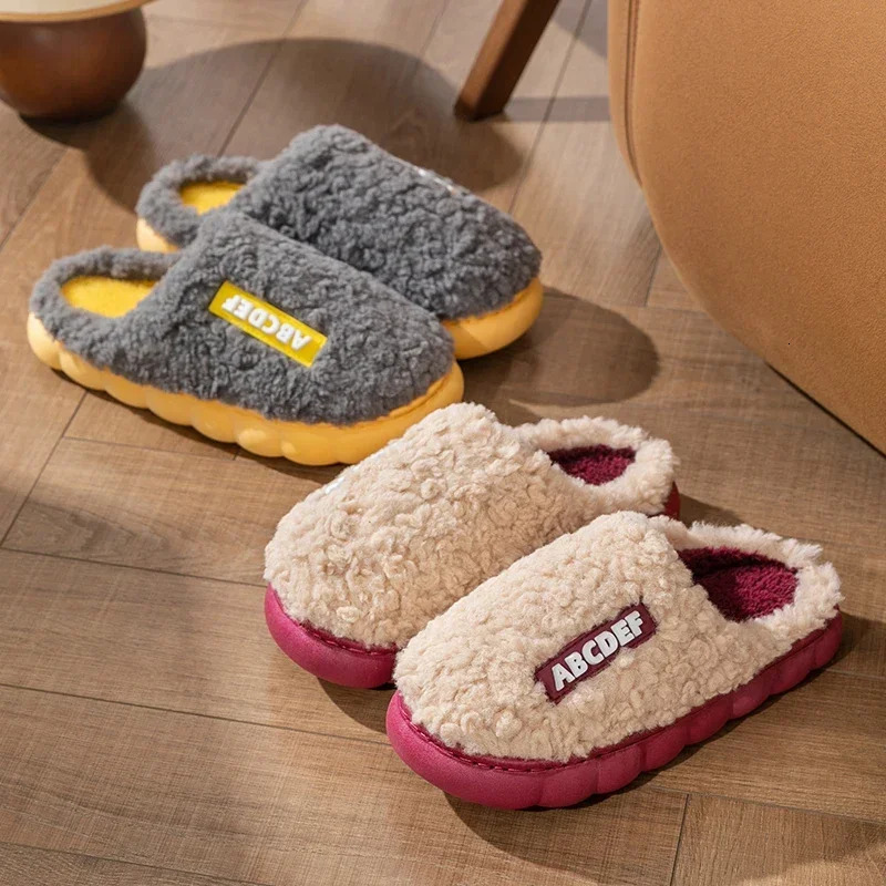 2024 New Trend Winter Couple Indoor Non-slip Mule For Men Women Flip ps Warm Fluffy Slippers Home Slides Casual Cotton Shoes