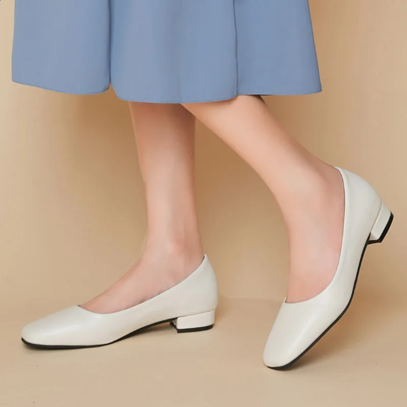 Women Dress Shoes Square Toe Boat Shoes Low Heels Pumps Slip on Ladies Shoes Plus Size 41 White Wedding Shoe Zapatos Mujer 9540N 240927