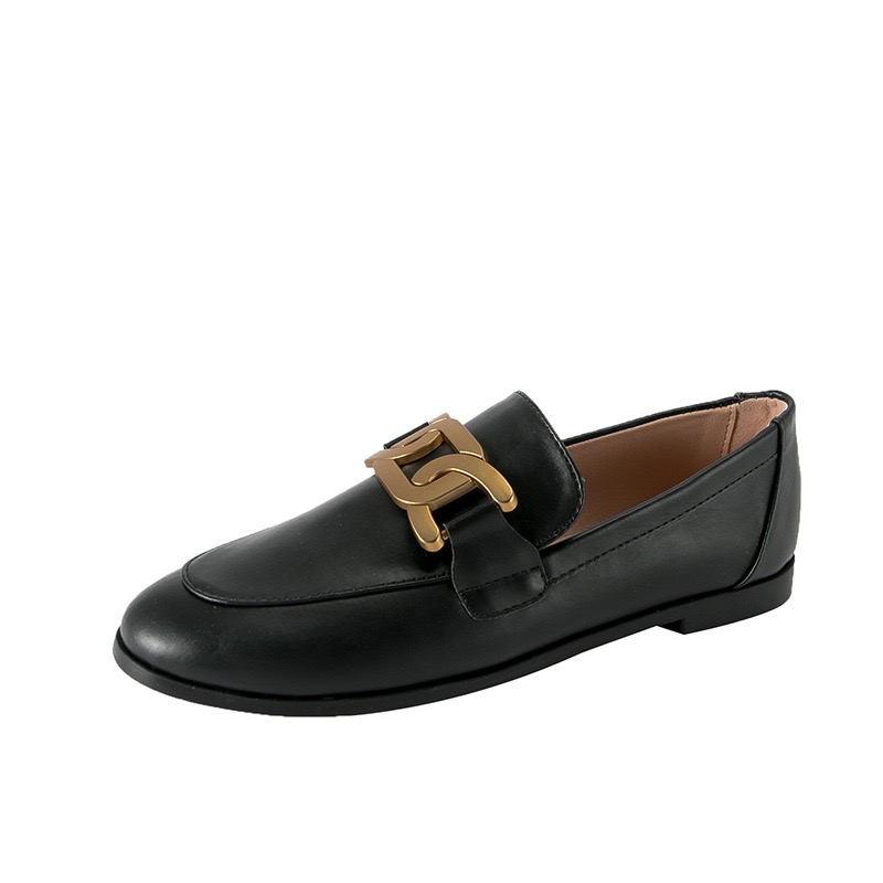 High End Oxford Shoes Ladies Preppy Leather Sneakers Woman Metal Chain Loafers Plush Cotton Fur Flats