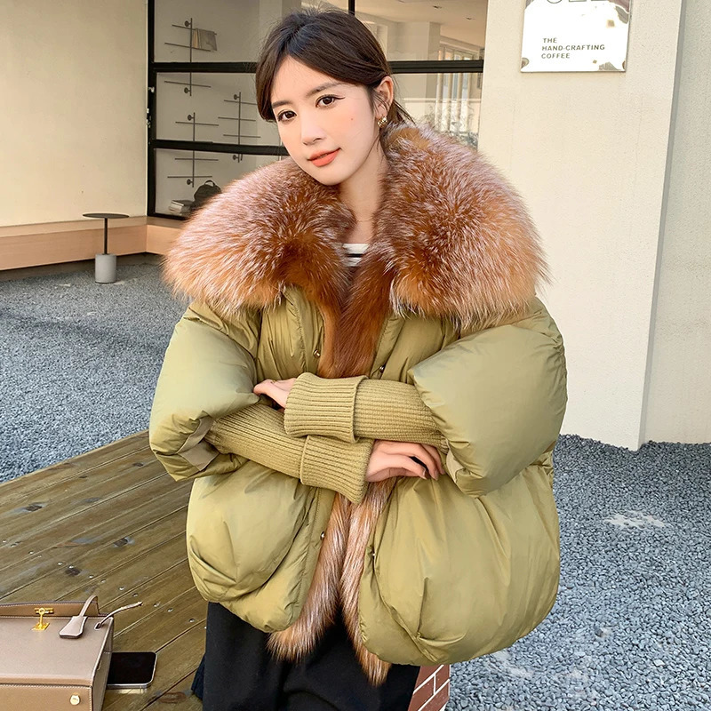 Women's 2024 Warm 90% Goose Down Jacket W/ True Fox Fur Collar -20F Thickened B3