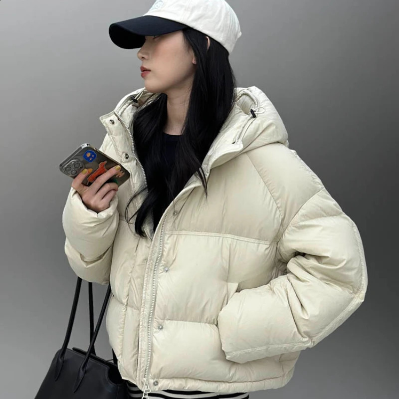 Womens winter coat autumn and winter styles white duck down jacket hooded jacket Korean version thick warm jacket 240926