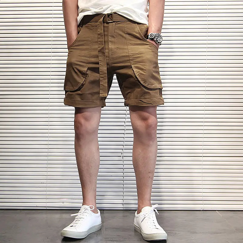 Mens shorts with pockets mens cargo shorts wide and loose green pocket solid Y2k elegant wholesale retro cotton print 240929