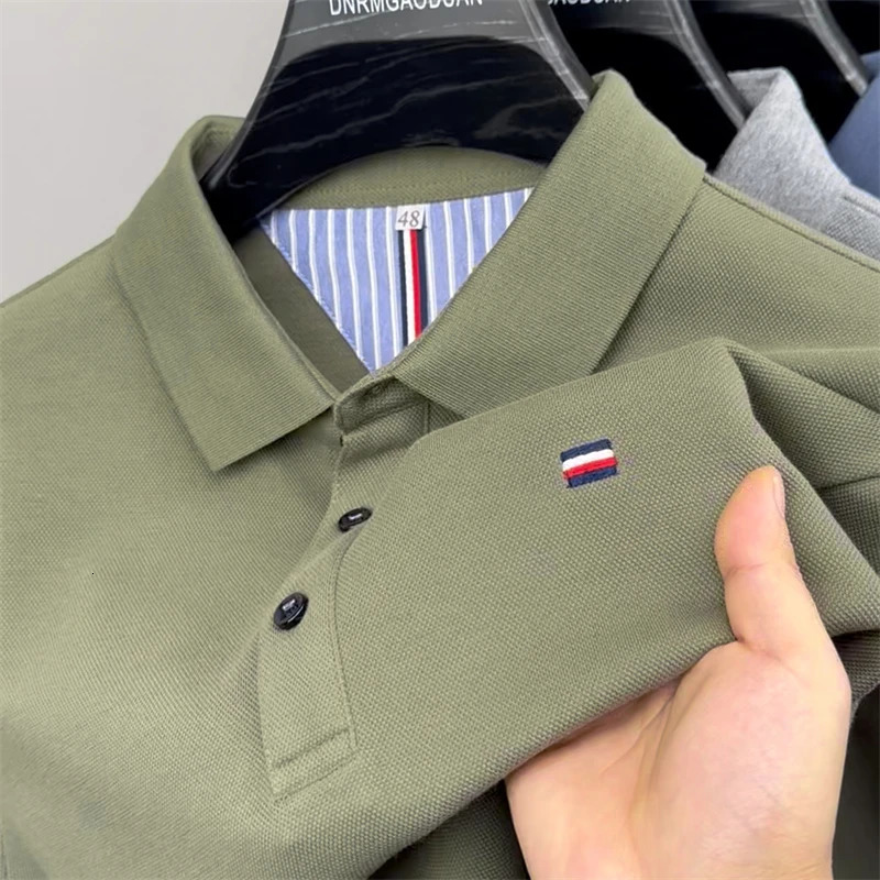 High end summer mens embroidered short sleeved cotton polo shirt business casual lapel Tshirt 240930