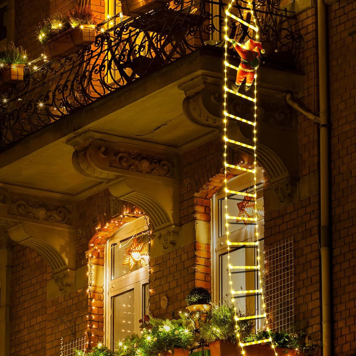 Santa Claus Ladder Warm Light Christmas Decor, Indoor Outdoor Garden Tree Holiday Decoration, 2024