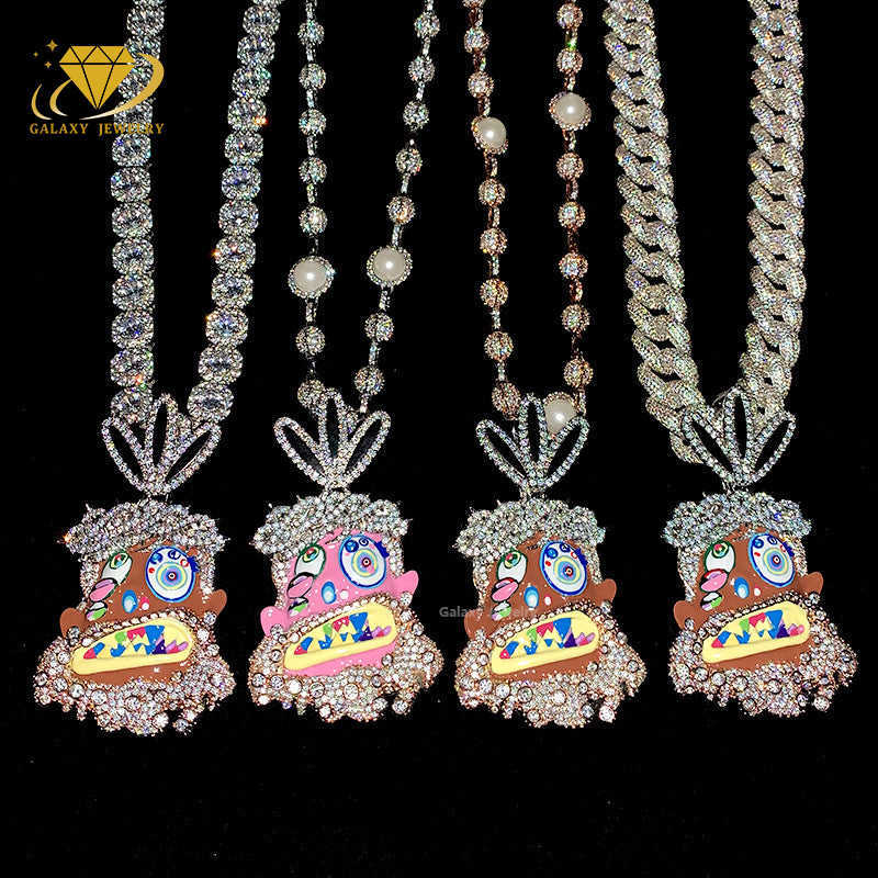 Hiphop Cartoon Men New Design Jesus Head Charms Necklace Pendant Iced Out Moissanite Enamel Colorful 925 Silver Face Pendant