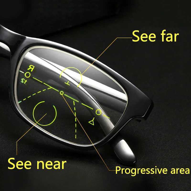 Men Women Progressive Reading Glasses Multifocal Far Near Clear Anti Blue Light Presbyopic Glasses TR90 Big Full frame BlackXJ240907