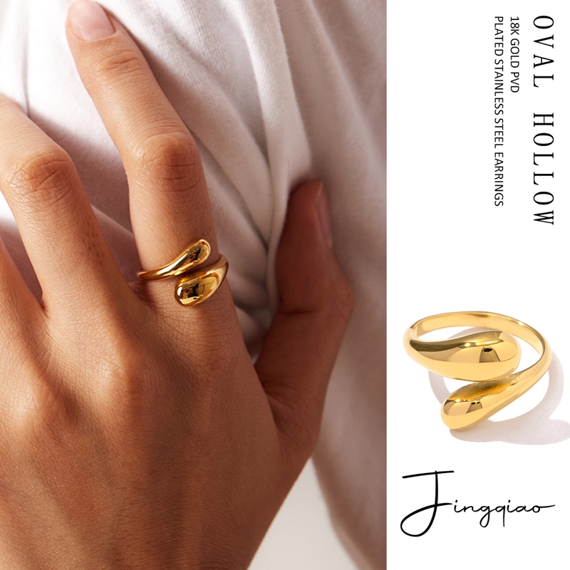 Vacuum Electroplated 18k Gold Stainless Steel Geometric Adjustable Finger Rings for Women's Personalized Band Ring Chunky Jewelry Wholesale