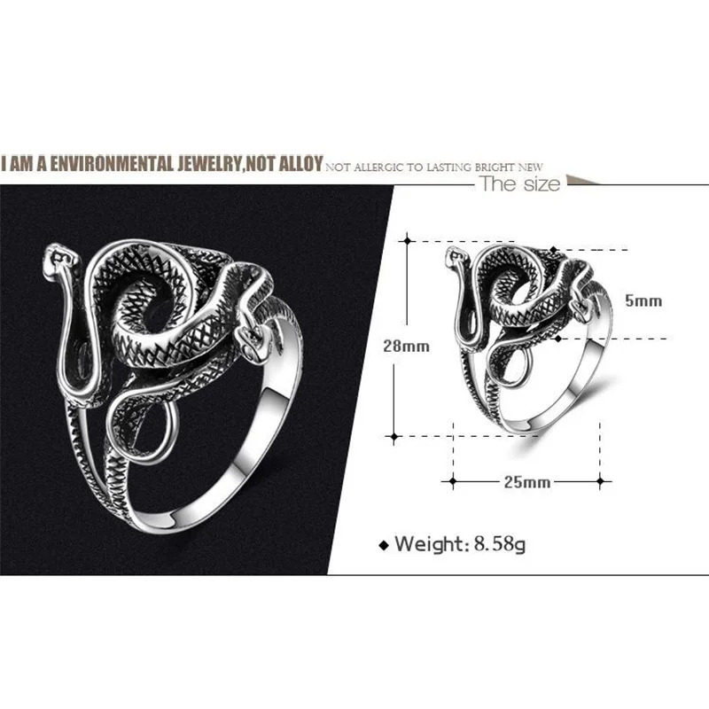 A genuine 925 sterling silver snake ring suitable for men women TV dramas naturally born killers retro punk exquisite jewelry and the gift for fans 24