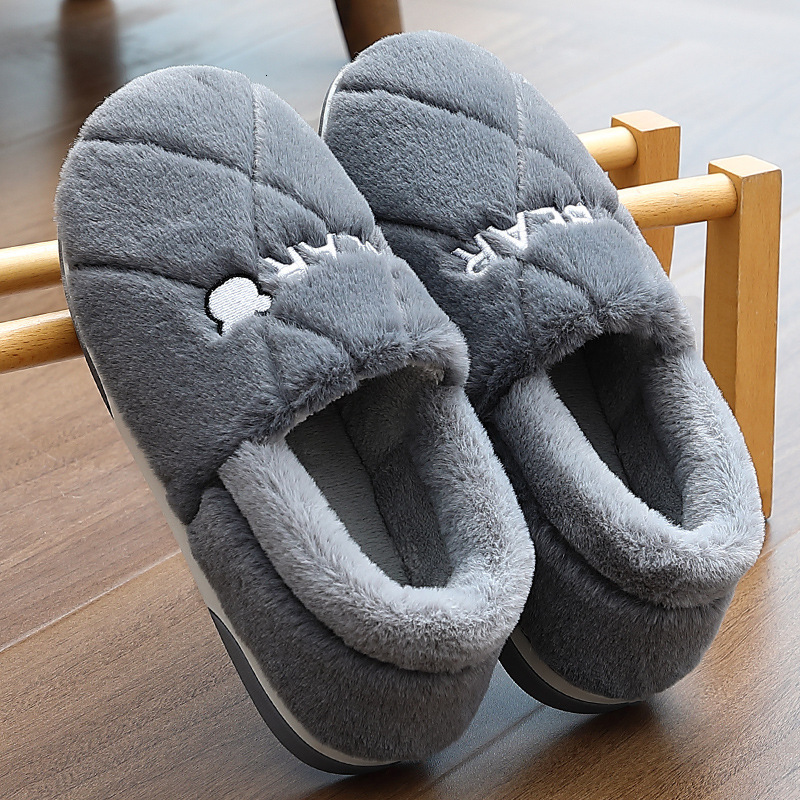 2024 Big Size 48 49 Men Home Slippers Winter Warm Plush Couples Indoor Flats Anti-slip Bedroom Shoes Women Autumn Furry Slides