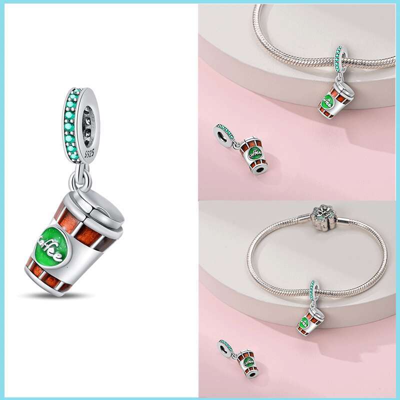 100% Real 925 Sterling Silver Heart-shaped doughnut Coffee cup Charms Fit Original Bracelet For Women Birthday Fashion Luxury Designer Jewelry