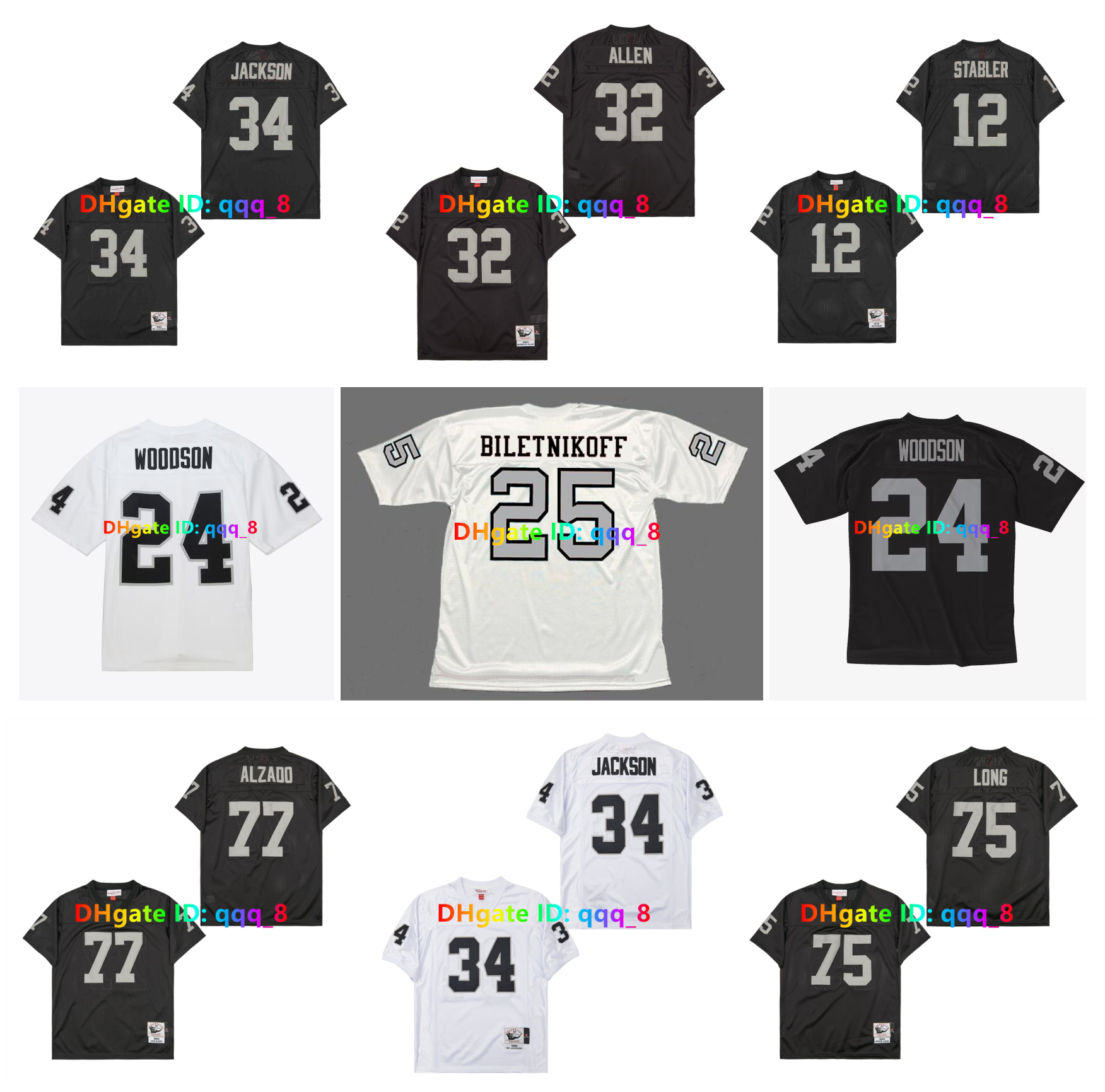 34 Bo Jackson 24 Charles Woodson Raideres Throwback Football Jersey Oaklands Tim Brown Lyle Alzado Marcus Allen Jack Tatum Fred Biletnikoff White Black Size S-3XL