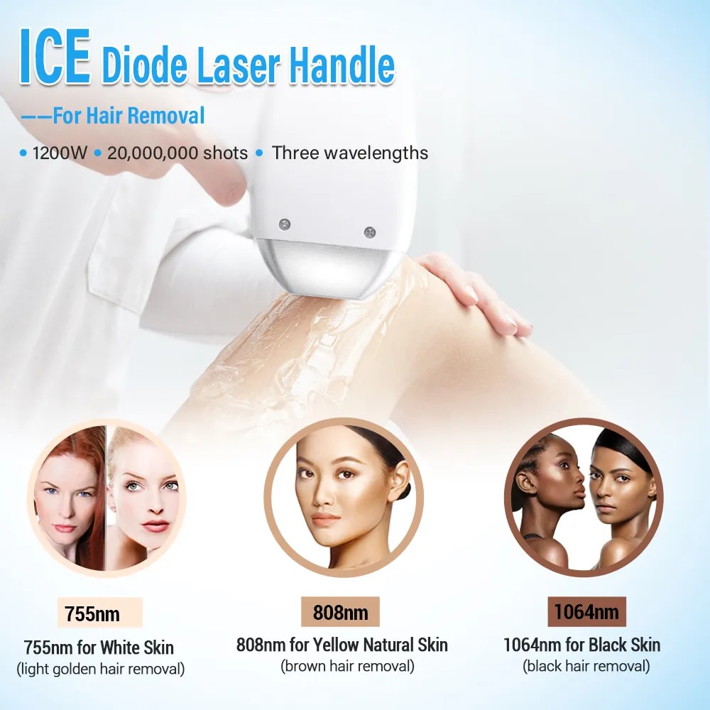 New Diode Laser 755 808 1064 Ice Hair Removal + Picosecond No Fast Tattoo Removal Pigment Correction Anti-acne Freckle Mole Lightening 2 Handles Machi