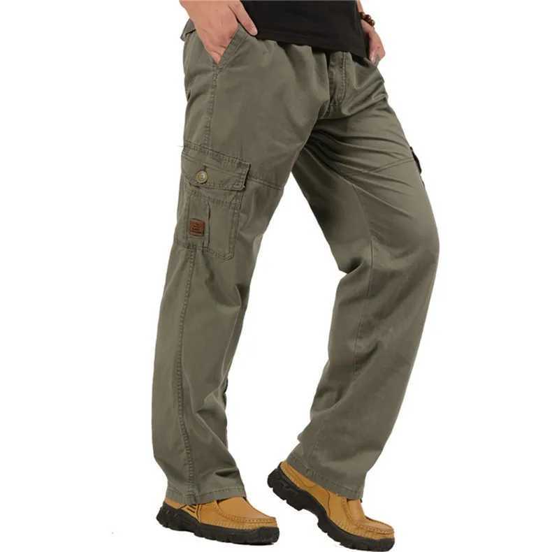 Mens oversized cargo pants with multiple pockets military mens pants plus size drawstring pockets tactical pants khaki straight pants W240930