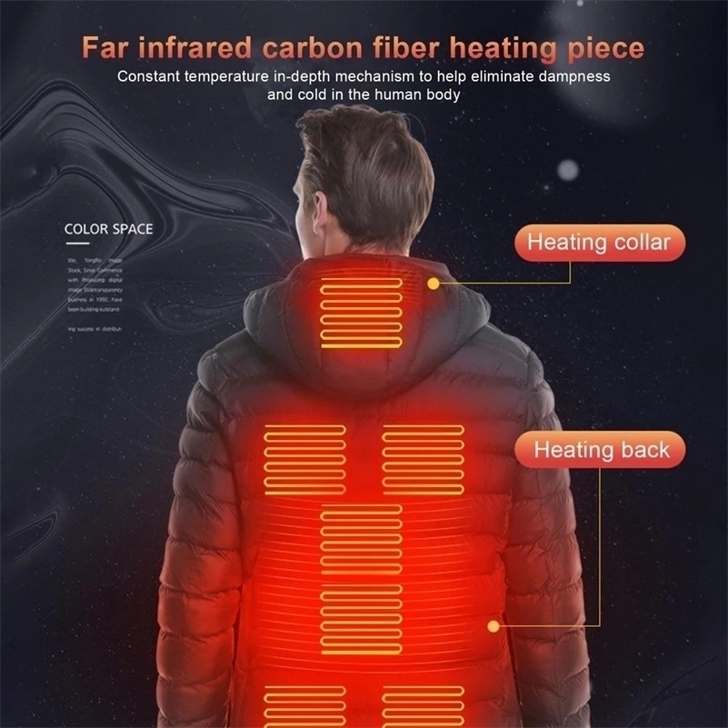 Men 9 Areas Heated Jacket USB Winter Outdoor Electric Heating Jackets Warm Sprots Thermal Coat Clothing Heatable Cotton jacket i240929