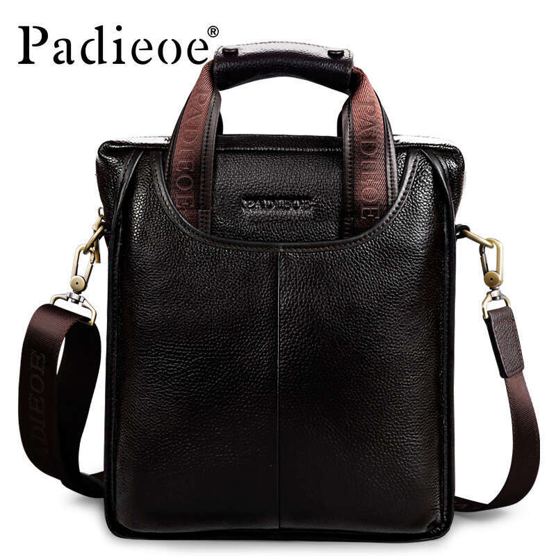 Padieoe Vintage Briefcase Genuine Messenger Fashion Male Tote Leather Business Men Bag Shoulder Bags