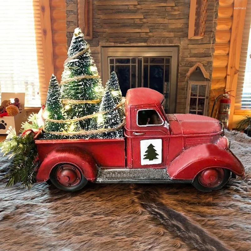 Christmas Decorations Vintage Red Truck Decorative Ornaments With Mini Tree Retro Farmhouse Crafts For Holiday