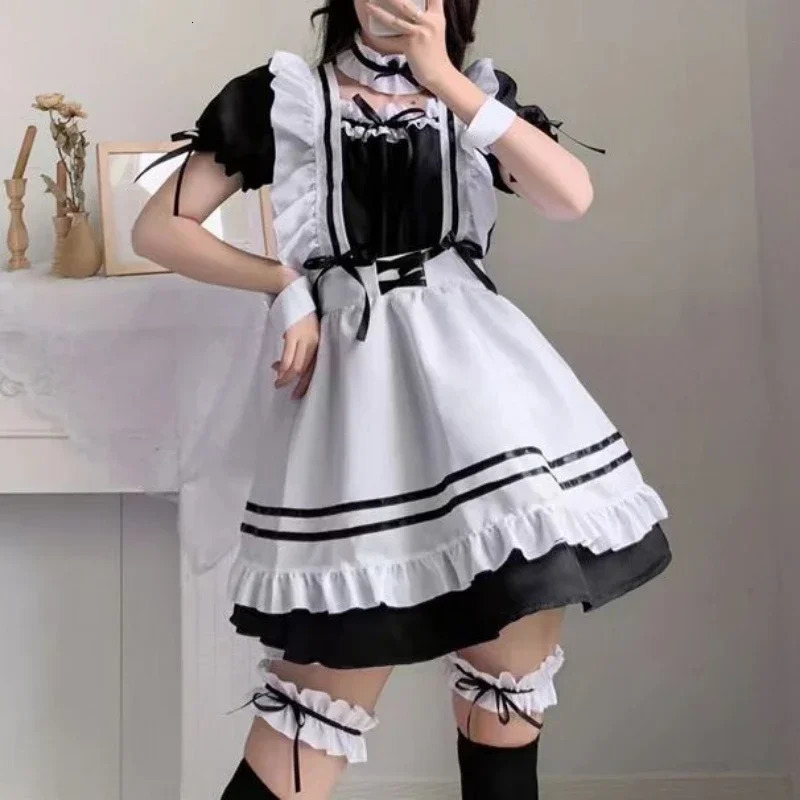 Black and pink Lolita maid costume cute girl cosplay anime show Japanese S5XL 240930