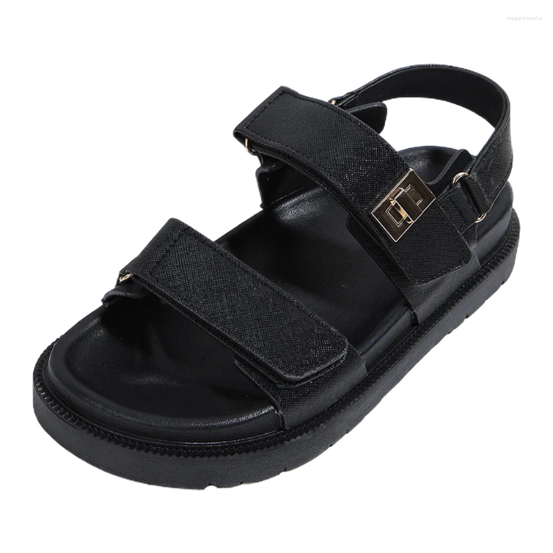 2025 S Fashion Designer Sandals Women Leather Open Toe Comfortable Thick Sole Adjustable Summer Beach For Outdoor Travel