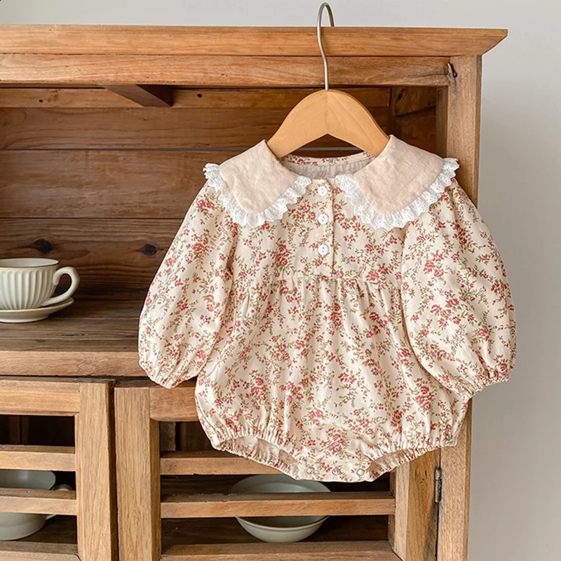 Baby clothes jumpsuit Spring autumn long sleeve baby collar flower children girls dress family matching sisters 240926