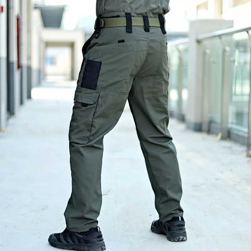 2024 Mens tactical pants city leisure cargo handcart waterproof multi pocket wear-resistant outdoor training work mens handcart W240930