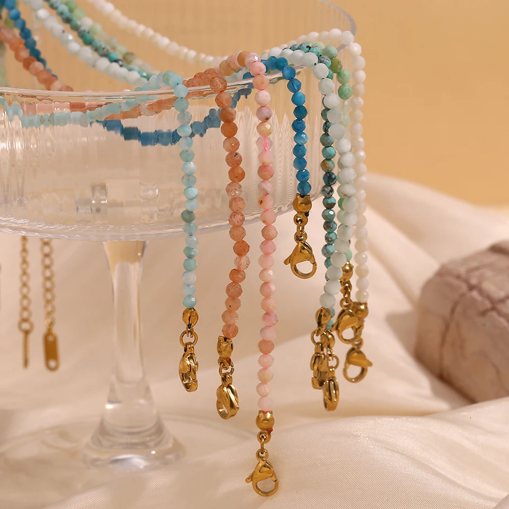 MamacitaSlay Elegant m Natural Stone Beads ite Apatite Turquoise Bracelets summer waterproof jewellery women Accessories 240919