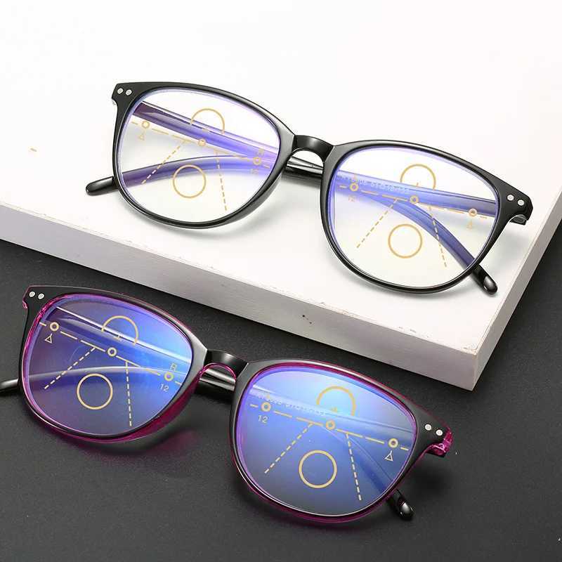 Retro Progressive Multifocal Reading Glasses Women Big Frame Anti Blue Rays Eye Protection Presbyopic Eyewear+1.0 To +4.0XJ240907