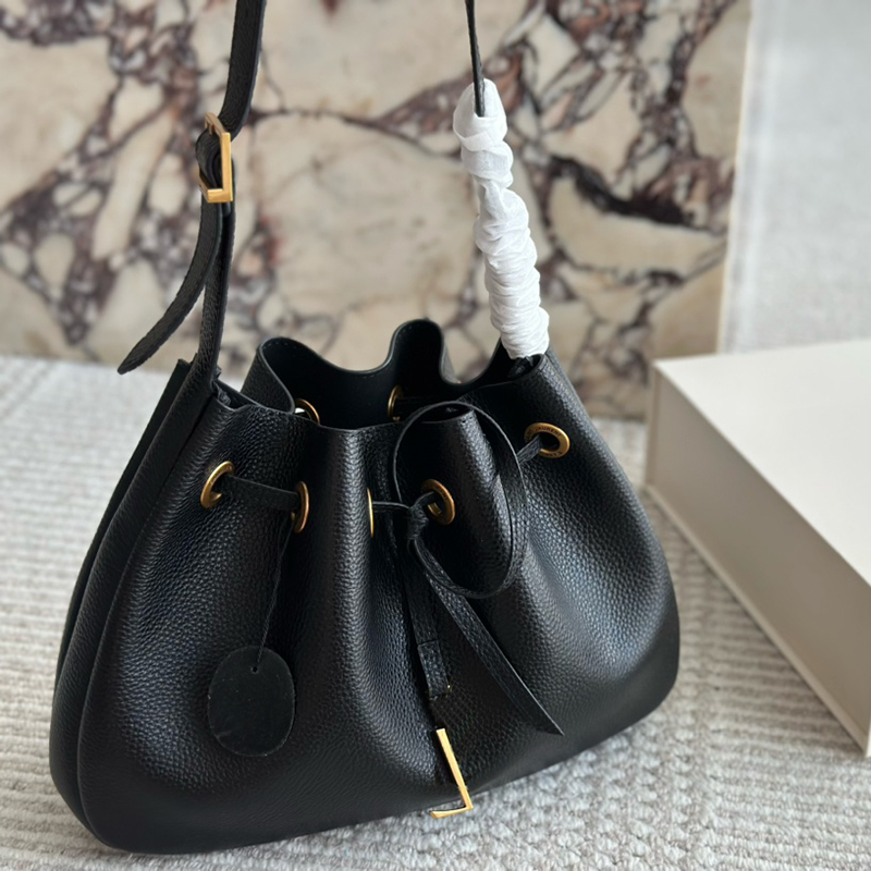 PARIS VII Grained Leather Drawstring Closure Hobo Bag Luxury Brand Y Suede Lining Supple Cowhide Designer Women Shoulder Bags Lady Underarm Shopping Shopper