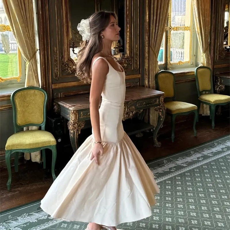 Elegant Ruffles Spliced Suspenders Long Dres Slim Square Collar Sleeveless Vestidos 2024 Summer Fashion Female Party Robe y240929