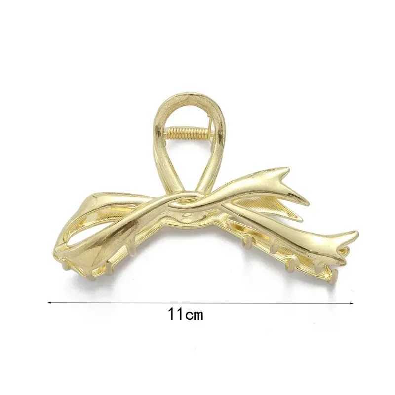 Korean geometric metal gold silver black gain bow knot hair clip womens thick and thin head accessories bead crab clip W240928