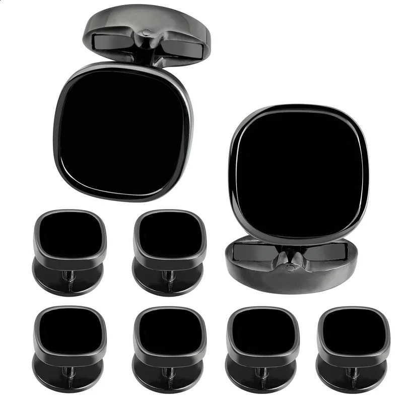 HAWSON Cufflinks and Studs for MenFashion Black Stone Cufflinks and tuxedo shirt Studs Set-Party for men Accessories Gift 240921