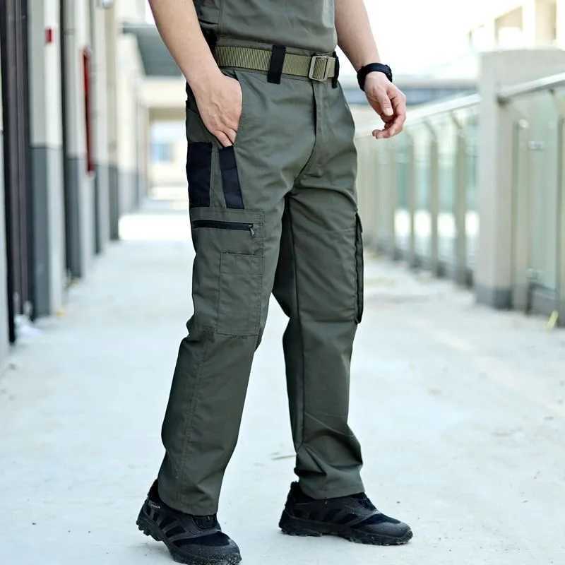 2024 Mens tactical pants city leisure cargo handcart waterproof multi pocket wear-resistant outdoor training work mens handcart W240930