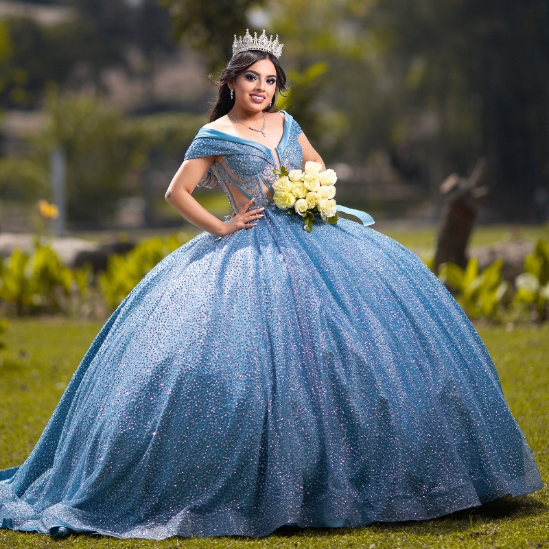 Shiny Ball Gown Quinceanera Dresses Off The Shoulder Princess Birthday Prom Party Dress Vestidos 15 De Fiesta Anos Sweet 16 Year Old