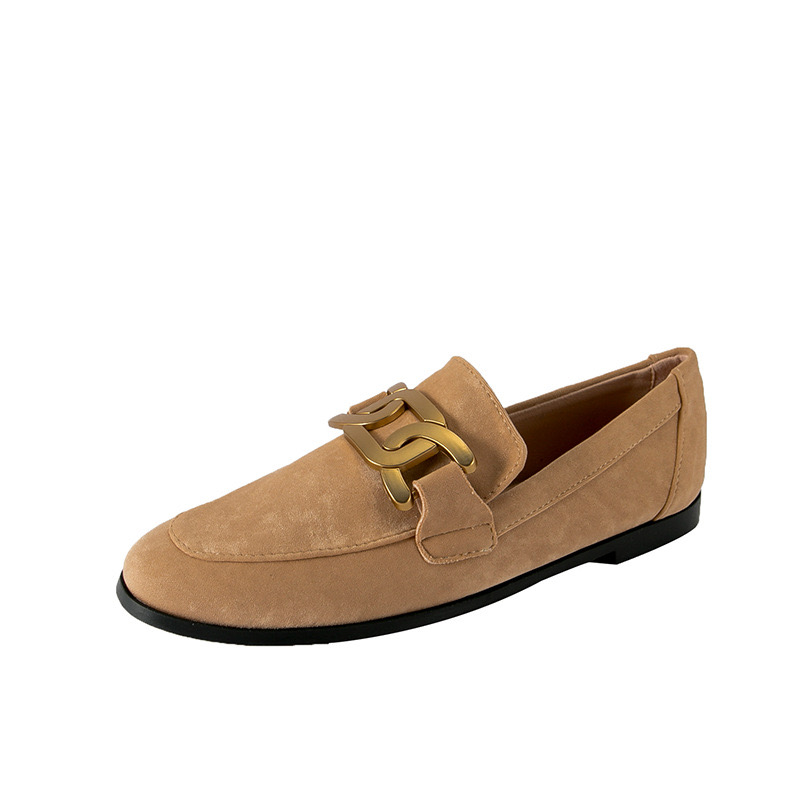 High End Oxford Shoes Ladies Preppy Leather Sneakers Woman Metal Chain Loafers Plush Cotton Fur Flats