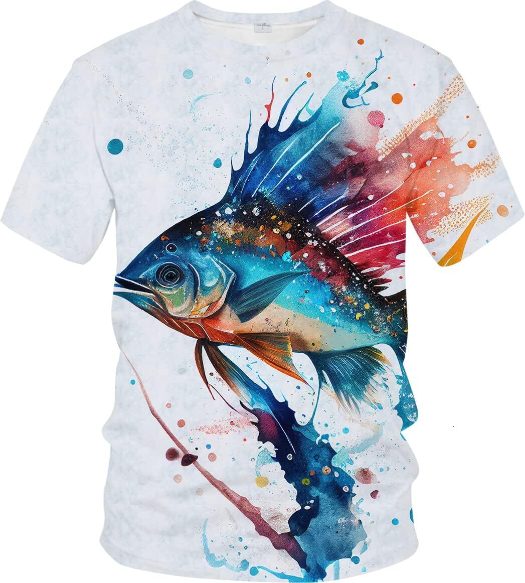 2025S Fashion Designer Men s T shirt Gorgeous Magic Men s Flying Sleeve T shirt Splashed Ink Color Fish Scale Pattern T shirt Casual Top Summer Short 
