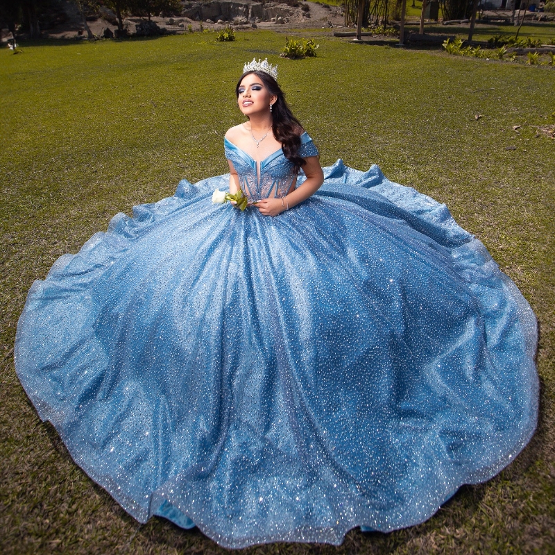 Shiny Ball Gown Quinceanera Dresses Off The Shoulder Princess Birthday Prom Party Dress Vestidos 15 De Fiesta Anos Sweet 16 Year Old