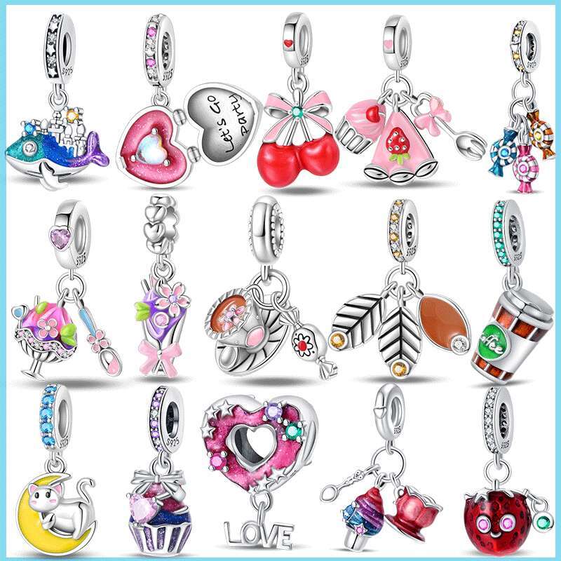 100% Real 925 Sterling Silver Heart-shaped doughnut Coffee cup Charms Fit Original Bracelet For Women Birthday Fashion Luxury Designer Jewelry