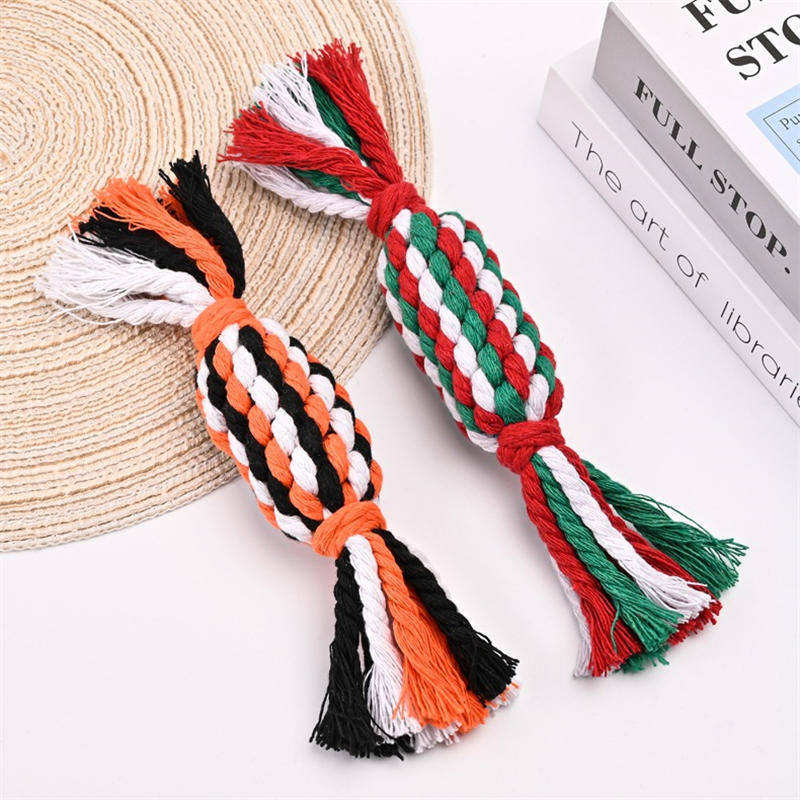 Christmas Candy Style Cotton Dog Bite Toys Chews Bone Ball Knot Durable Braided Pet Supplies Aggressive Chewers Puppy Teething Value Tug